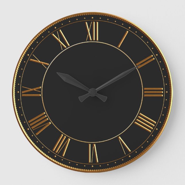 Black and Gold Vintage Roman Numeral Large Clock (Front)