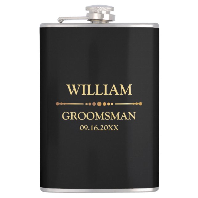 Black and Gold Vinyl Wrapped Hip Flask (Front)
