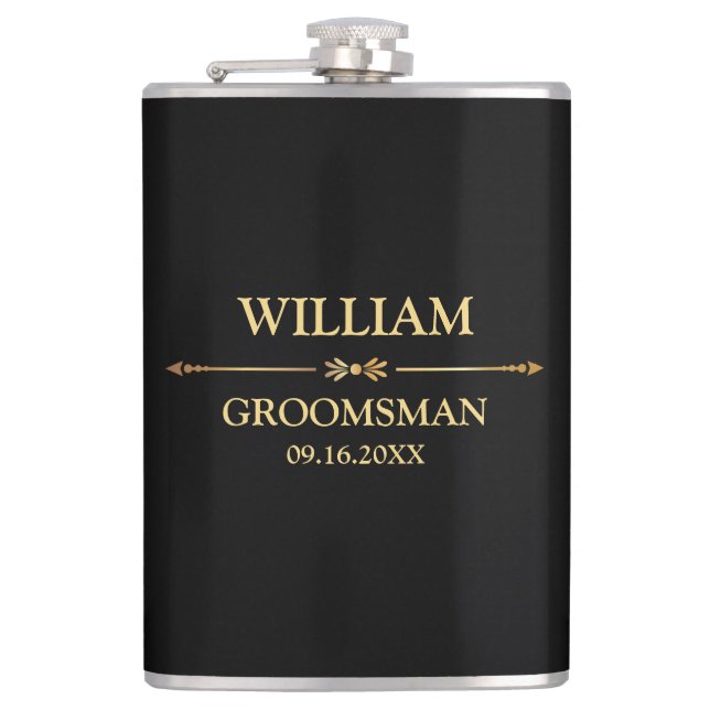 Black and Gold Vinyl Wrapped Hip Flask (Front)
