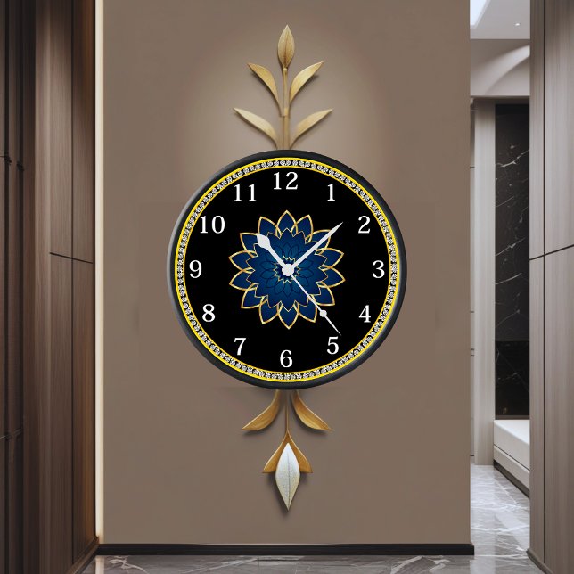 Black and Gold Wall Clock with Blue Mandala (Creator Uploaded)