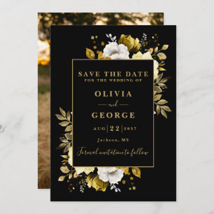Black And Gold Watercolor Floral Photo Wedding Save The Date