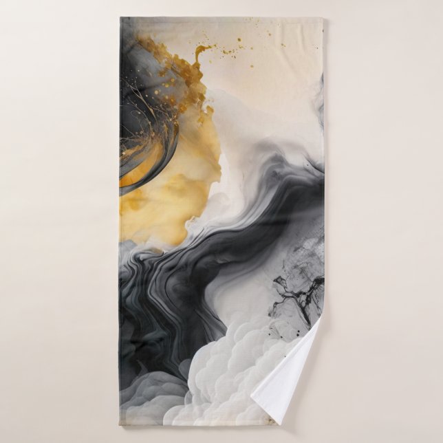 Black and Gold Watercolor Marble Bath Towel (Bath Towel)