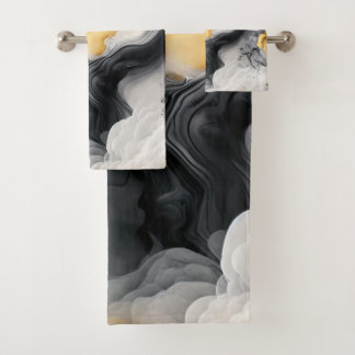 Black and Gold Watercolor Marble Bath Towel Set