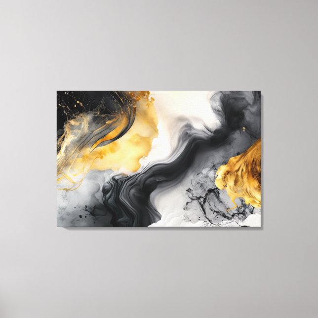 Black and Gold Watercolor Marble Canvas Print (Front)