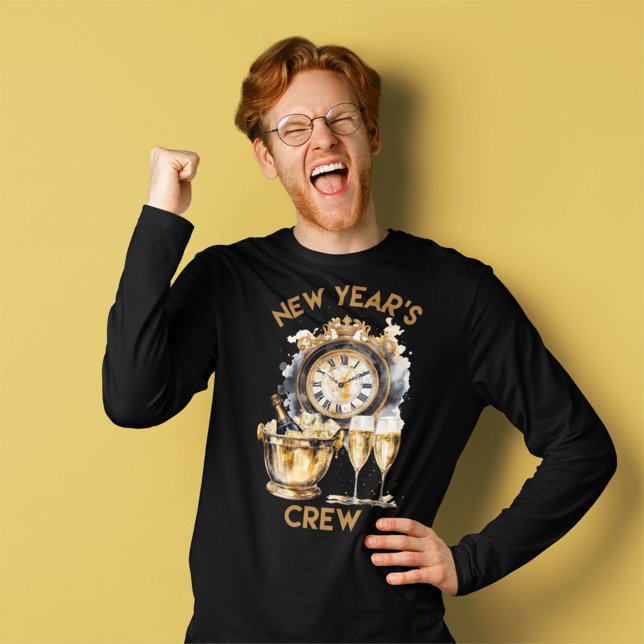 Black and Gold Watercolor New Years Crew T-Shirt (Creator Uploaded)