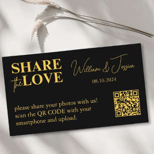Black And Gold Wedding Album Photo Sharing QR Code Enclosure Card