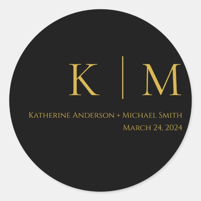 Black and Gold-Wedding- Classic Round Sticker (Front)