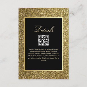 Black and  Gold Wedding Details QR Code Enclosure Card