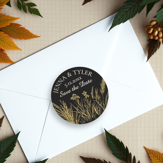 Black and Gold Wedding Elegant Personalised Classic Round Sticker (Creator Uploaded)