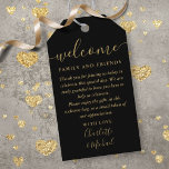 Black And Gold Wedding Favour Welcome Basket Bag Gift Tags<br><div class="desc">Featuring signature style names,  this elegant black and gold tag can be personalised with your special thank you information in chic white lettering. Designed by Thisisnotme©</div>