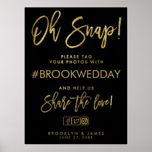 Black And Gold Wedding Hashtag Sign