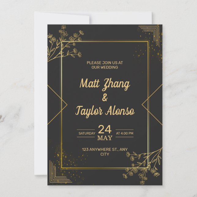 Black And Gold Wedding Invitation (Front)