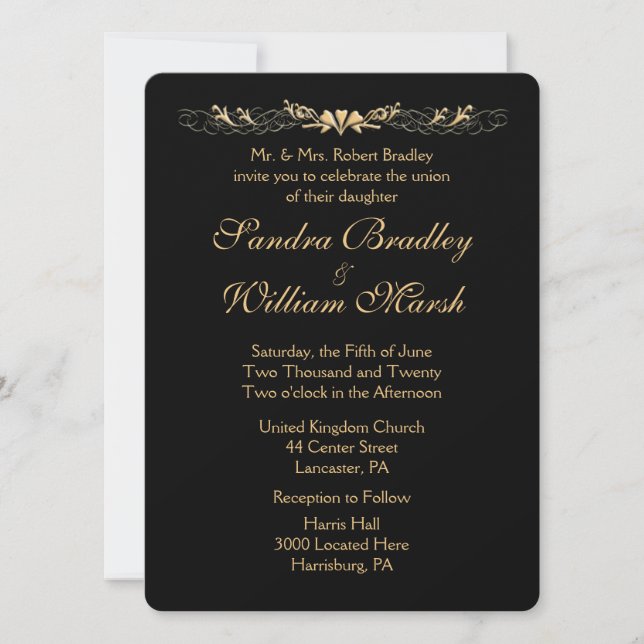 Black and Gold Wedding Invitation (Front)