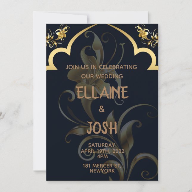 Black and Gold Wedding Invitation (Front)