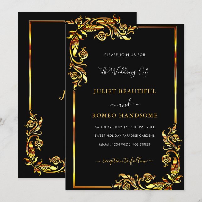 Black and Gold Wedding Invitation Design Your Own (Front/Back)