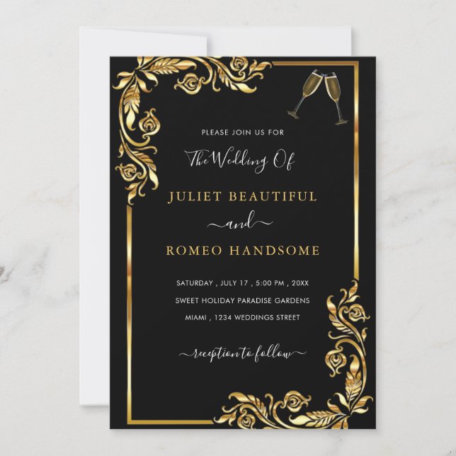 Black and Gold Wedding Invitation Design Your Own (Front)
