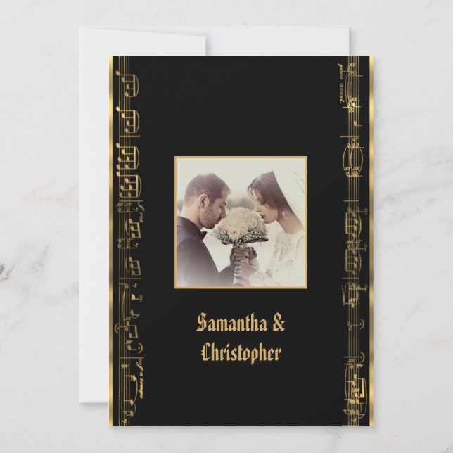 Black and gold wedding photo invitation (Back)