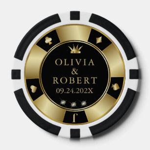 Black and gold wedding poker chips