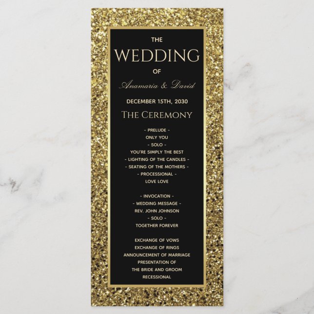 Black and Gold Wedding Program Programme (Front)