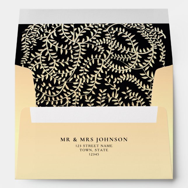 Black and Gold Wedding Return Address Envelope (Back (Bottom))