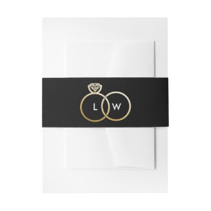 Black and Gold Wedding Ring Monogram Invitation Belly Band