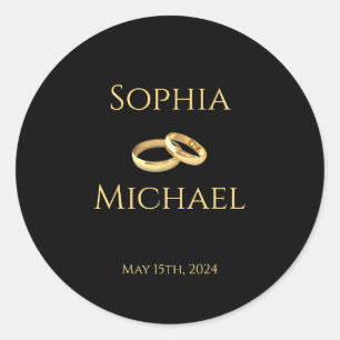Black and Gold-Wedding-Rings- Classic Round Sticker