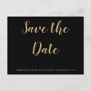 Black and Gold Wedding Save the Date Announcement Postcard