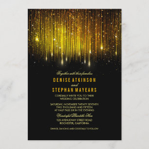 Black and Gold Wedding String Lights Invite