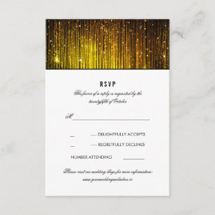 Black and Gold Wedding String Lights RSVP Card
