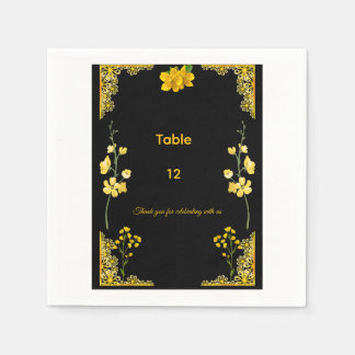 Black and Gold Wedding Table Number Napkin