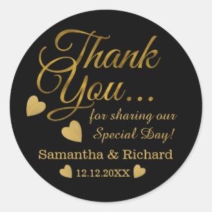 Black And Gold Wedding Thank You Classic Round Sticker