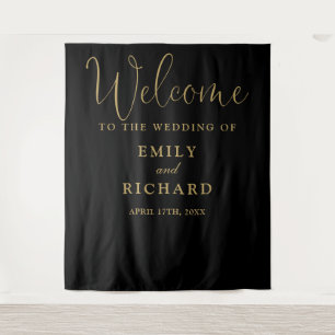 Black And Gold Wedding Welcome Photo Backdrop Tapestry