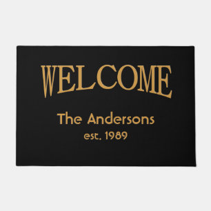 Black and Gold Welcome Name Year Established Doormat