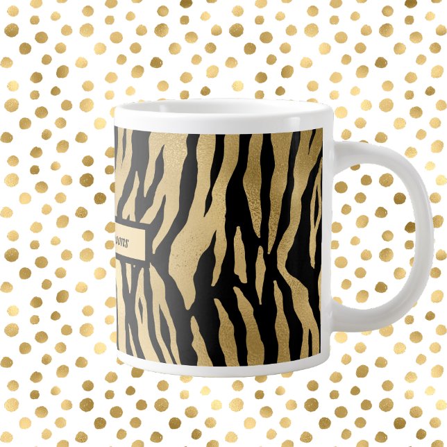 Black and Gold Wild Animal Print with Name Large Coffee Mug (Creator Uploaded)
