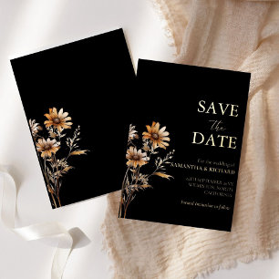 Black and gold  wildflower wedding save the date