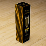 Black and Gold Wine Box<br><div class="desc">Rich,  luxurious and elegant wine box with champagne flute design on front and back with a textured gold effect pattern on the sides. Perfect for gifts of sparkling wine. Customise with your own Christmas greetings and text.</div>