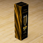 Black and Gold Wine Box<br><div class="desc">Rich, luxurious and elegant wine box with champagne flute design on front and back with a textured gold effect pattern on the sides. Perfect for gifts of sparkling wine. Customise with your own Christmas greetings and text.</div>