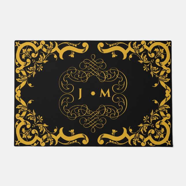 Black and Gold with decorative elements  Doormat (Front)