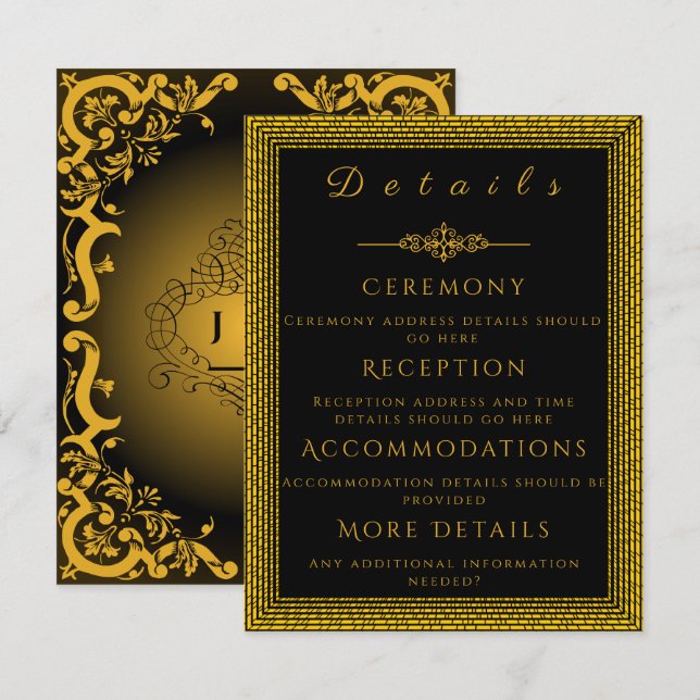 Black and Gold with Decorative Elements Enclosure  Card (Front/Back)