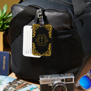 Black and Gold with decorative elements    Luggage Tag