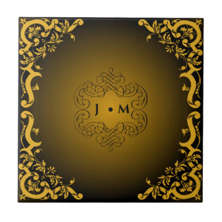 Black and Gold with Decorative Elements    Tile