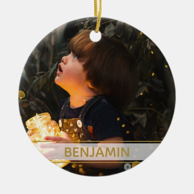 Black and gold with picture Christmas Ceramic Tree Decoration (Front)
