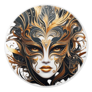 Black and Gold Woman Ceramic Knobs