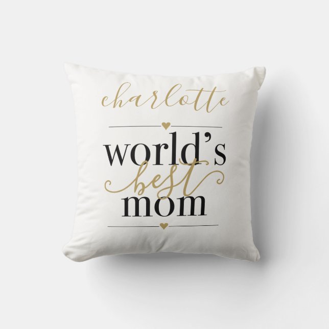 Black and Gold Worlds Best Mum Personalised Cushion (Front)