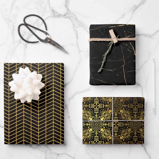 Black and Gold Wrapping Paper Sheet (Front)