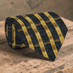 Black and Gold/Yellow Plaid Pattern Necktie Tie