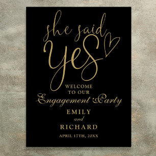 Black And Gold Yes Engagement Party Welcome Sign