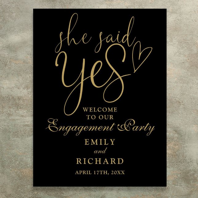 Black And Gold Yes Engagement Party Welcome Sign (Black And Gold Yes Engagement Party Welcome Sign)
