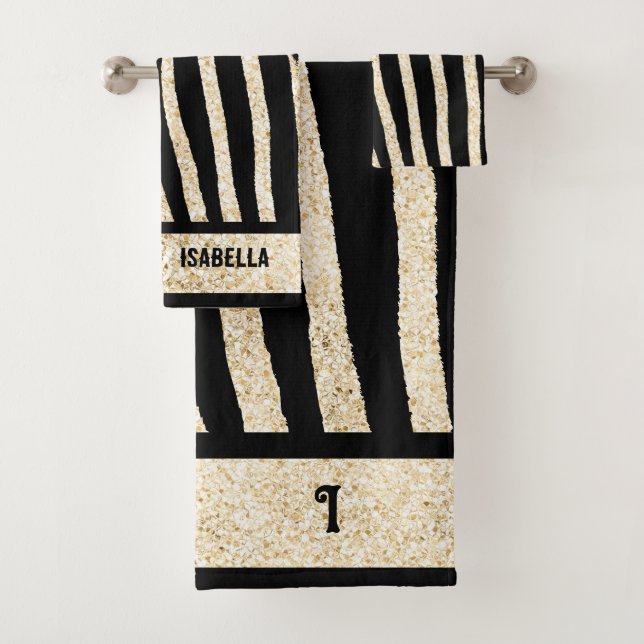 Black and Gold Zebra Print Towel (Insitu)