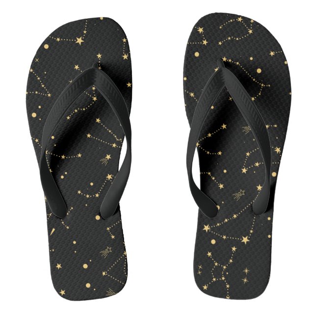 Black and Gold Zodiac Constellations Jandals (Footbed)